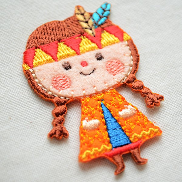 画像2: ワッペン リンリンエミリー インディアン女の子 オレンジ ORG350-23120 (2)