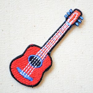 画像1: ワッペン ギター/Guitar 楽器 レッド(SSサイズ)