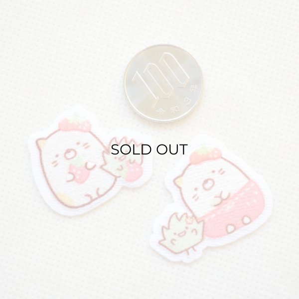 画像2: ワッペン 喫茶すみっコでいちごフェア ねこ(2枚組) (2)