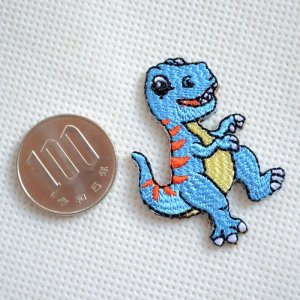 画像2: ワッペン 恐竜 ブルー アイロン 刺繍