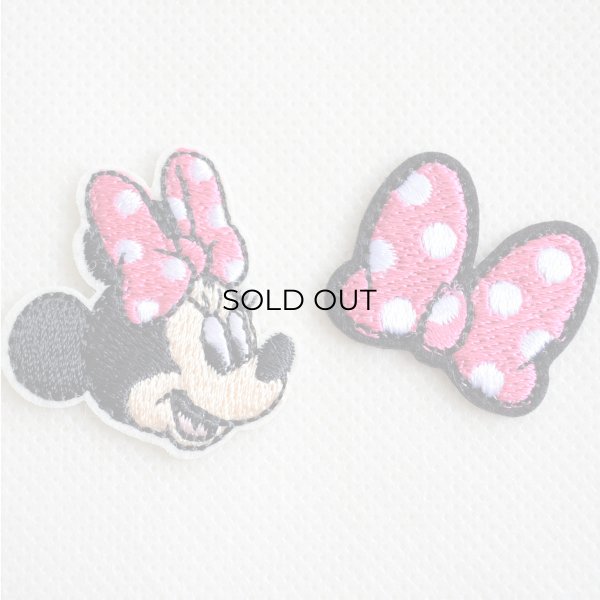 画像1: ワッペン アイロン ディズニー ミニーマウス  フェイス & リボン ミニ シール (1)