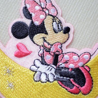 ワッペン アイロン ミニーマウス ポルカドット ピンク 月 ムーン