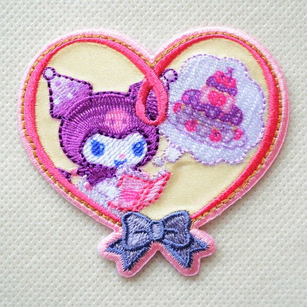 画像1: クロミ ワッペン ハート型 ケーキ 刺繍 シール アイロン 2WAY アップリケ 入園 入学 準備 女の子 かわいい両用 サンリオ グッズ (1)