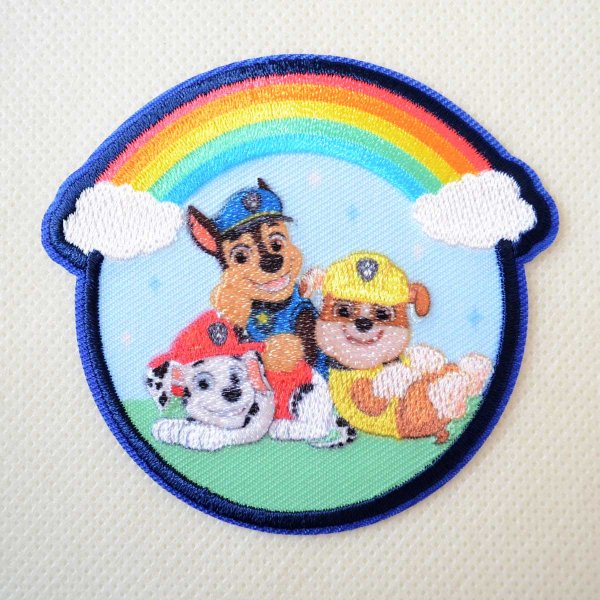 画像1: パウ・パトロール 2WAYワッペン（レインボー）パウパト グッズ アップリケ アイロン接着 シール 両用 刺繍 チェイス マーシャル ラブル (1)