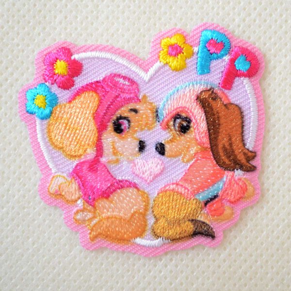 画像1: パウパトロール ワッペン スカイ リバティ 2WAYワッペン シール アイロン 両用 パウパト キャラクター アップリケ 入園 入学 女の子 グッズ ハート型 (1)