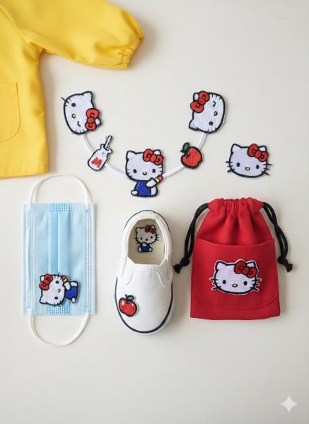 画像2: ハローキティ ラインワッペン サンリオ キャラクター アップリケ 襟 デコ 縁取り シール アイロン 両用 2WAY 入園 入学 女の子 グッズ キティちゃん (2)