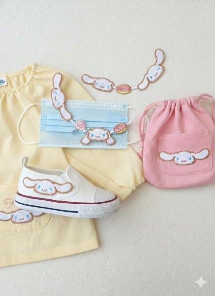 画像2: サンリオ シナモロール ラインワッペン 襟元 デコシール ＆ アイロン接着 両用 2WAY アップリケ 幼稚園 保育園 入園準備 女の子 刺繍 スイーツ ドーナツ (2)