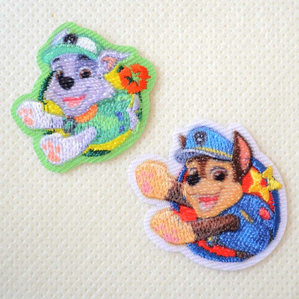 画像1: パウパトロール ワッペン 2WAY チェイス ロッキー シール アイロン 両用 パウパト アップリケ キャラクター 入園準備 男の子 刺繍 (1)
