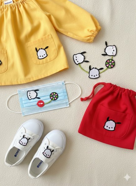 画像2: ポチャッコ ラインワッペン サンリオ キャラクター アップリケ 襟 デコ 縁取り シール アイロン 両用 2WAY 入園 入学 男の子 女の子 グッズ ぽちゃっこ (2)