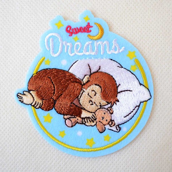 画像1: おさるのジョージ ワッペン（Sweet Dreams）2WAY シール・アイロン両用 刺繍 キャラクター アップリケ ひとまねこざる 入園 入学 (1)
