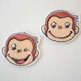 画像1: おさるのジョージ 2WAYワッペン（顔 2個セット/笑顔・ウインク）シール・アイロン両用 キャラクター アップリケ 入園 入学 グッズ (1)
