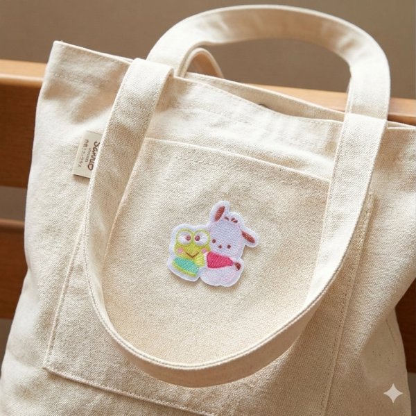 画像2: サンリオ ワッペン けろけろけろっぴ ポチャッコ ペア柄 シール・アイロン両用 パイオニア SCW78 (2)