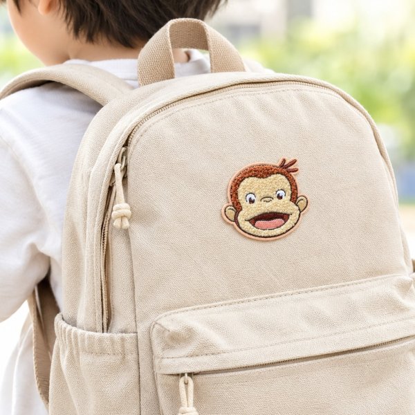 画像2: おさるのジョージ ワッペン 大 スマイル U01Y2890 シール アイロン 両用 2WAY キャラクター もこもこ 刺繍 アップリケ 入園 入学 (2)