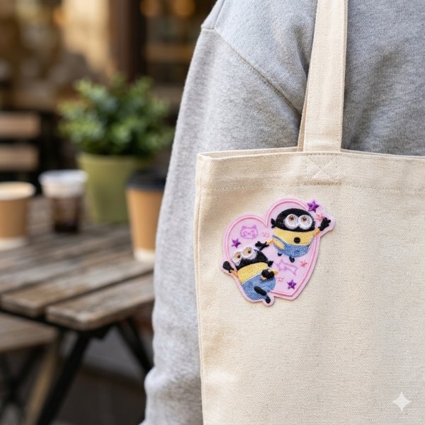 画像2: 怪盗グルーのミニオン超変身 ミニオンズ ハート型 ワッペン 刺繍 シール＆アイロン 2WAY キャラクターグッズ (2)