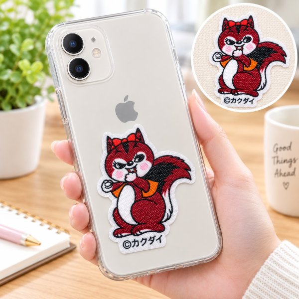 画像3: クッピーラムネ ワッペン リス クウちゃん シール アイロン接着 両用 アップリケ カクダイ製菓 キャラクター グッズ かわいい ハンドメイド (3)