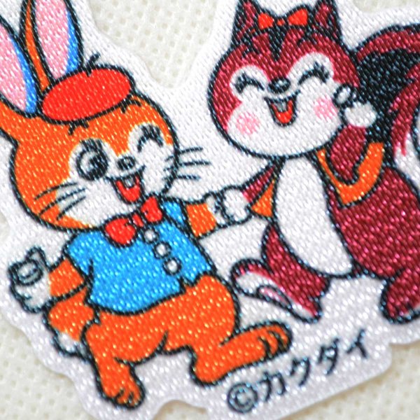 画像4: クッピーラムネ ワッペン ペア ウサギ リス クッピー クウちゃん シール アイロン接着 両用 アップリケ カクダイ製菓 キャラクター グッズ かわいい ハンドメイド (4)