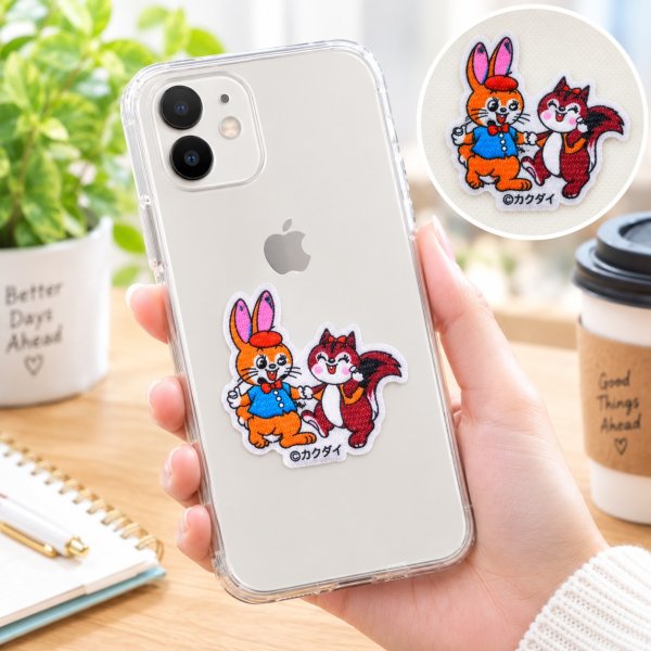 画像3: クッピーラムネ ワッペン ペア ウサギ リス クッピー クウちゃん シール アイロン接着 両用 アップリケ カクダイ製菓 キャラクター グッズ かわいい ハンドメイド (3)
