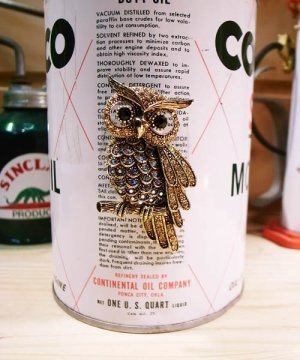 画像1: メタルブローチ Owl フクロウ(ゴールド/ビッグ)