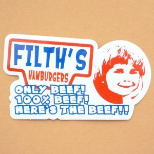 画像1: アドバタイジングステッカー(L) Filth's Hamburgers レッド シール アメリカン 防水仕様