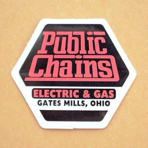 画像1: アドバタイジングステッカー(S) Public Chains ブラック/ピンク 六角形 シール アメリカン 防水仕様