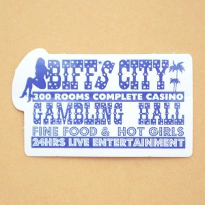 画像1: アドバタイジングステッカー(S) Biff's City ホワイト/ブルー 長方形 シール アメリカン 防水仕様