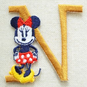 画像1: ワッペン ディズニー ミニーマウス アルファベット(N/イエローゴールド)