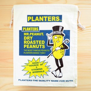 画像1: アメリカンロゴ巾着袋(L) ミスターピーナッツ Mr.Peanut