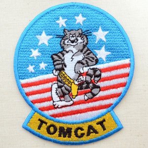 画像1: ミリタリーワッペン トムキャット Tomcat アメリカ海軍(ねこ/星条旗) Lサイズ