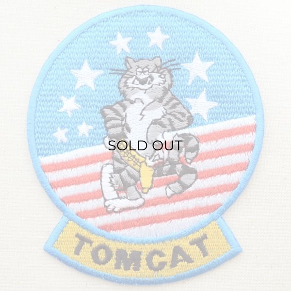 画像1: ミリタリーワッペン トムキャット Tomcat アメリカ海軍(ねこ/星条旗) Lサイズ (1)