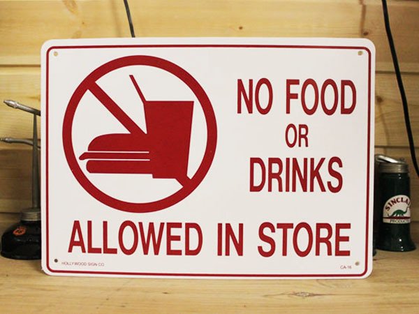 画像1: 看板 プラサインボード 飲食禁止 No Food Or Drinks *メール便不可 (1)