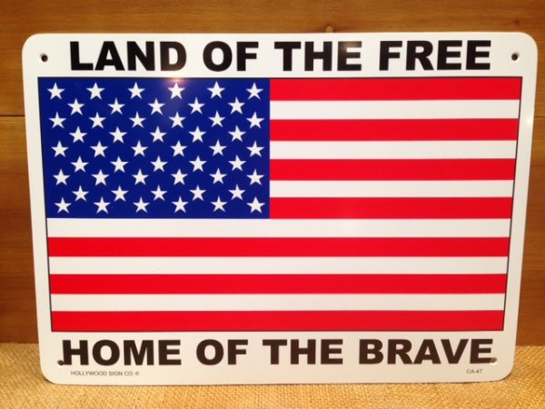画像1: 看板 プラサインボード 自由人の国 勇者の故郷(星条旗) Land of the Free *メール便不可 (1)