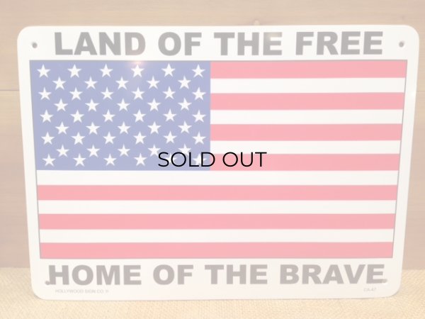 画像1: 看板 プラサインボード 自由人の国 勇者の故郷(星条旗) Land of the Free *メール便不可 (1)