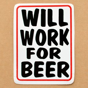 画像1: ステッカー/シール ウィルワークフォービア Will Work For Beer