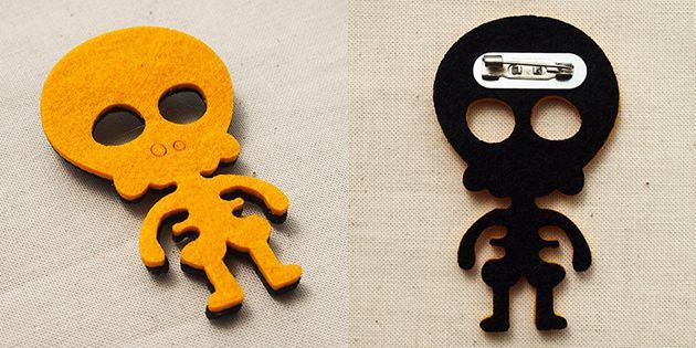 Wappen Brooch Felt Skeleton Yellow / ワッペンブローチ フェルト ガイコツ スケルトン イエロー