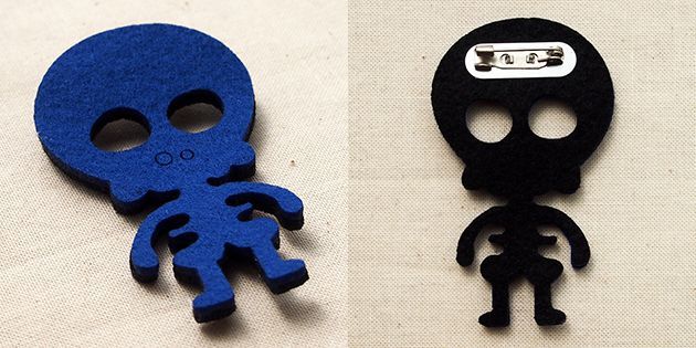 Wappen Brooch Felt Skeleton Blue / ワッペンブローチ フェルト ガイコツ スケルトン ブルー