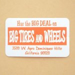 画像: アドバタイジングステッカー(S) Big Tires & Wheels ホワイト/オレンジ 長方形 シール アメリカン 防水仕様