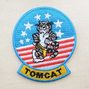 画像1: ミリタリーワッペン トムキャット Tomcat アメリカ海軍(ねこ/星条旗) Mサイズ (1)
